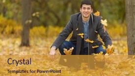  Presentation with maple leaves - Presentation design featuring young-man-in-gray-coat background and a gold colored foreground