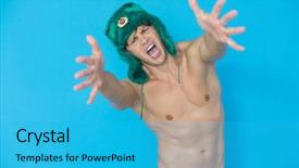  Presentation with green star - Beautiful PPT layouts featuring young man in green fur cap with red star and on blue background backdrop and a cyan colored foreground