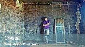  Presentation with special education young adult man - Presentation having young man in grunge interior background and a  colored foreground