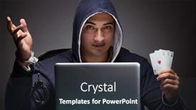  Presentation with young man wearing a hat - Beautiful slide set featuring young man in handcuffs wearing a hoodie sitting in front of a laptop backdrop and a tawny brown colored foreground