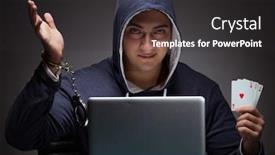  Presentation with young man wearing a hat - PPT theme enhanced with young-man-in-handcuffs-wearing background and a dark gray colored foreground