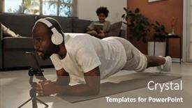  Presentation with trainer - Presentation featuring young-man-in-headphones background and a violet colored foreground