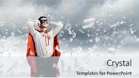  Presentation with hero - Slides enhanced with young man in hero costume closing ears with palms background and a sky blue colored foreground