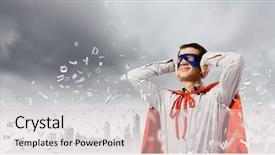  Presentation with hero - Amazing presentation theme having young man in hero costume closing ears with palms backdrop and a lemonade colored foreground