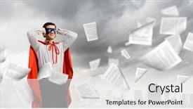  Presentation with hero - Amazing slide deck having young man in hero costume closing ears with palms backdrop and a light gray colored foreground