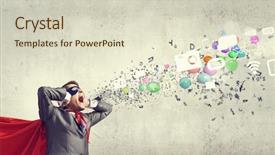  Presentation with hero - Beautiful presentation featuring young man in hero costume closing ears with palms backdrop and a soft green colored foreground