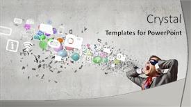  Presentation with hero - Amazing PPT layouts having young man in hero costume closing ears with palms backdrop and a light gray colored foreground