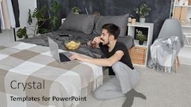  Presentation with floor - PPT layouts enhanced with young-man-in-homewear-sitting background and a light gray colored foreground