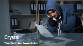  Presentation with espionage - PPT theme having young man in industrial espionage background and a ocean colored foreground