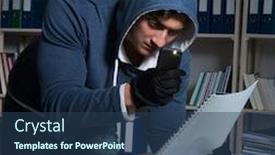  Presentation with industrial espionage - Colorful presentation design enhanced with young man in industrial espionage concept backdrop and a ocean colored foreground