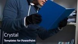  Presentation with industrial espionage - PPT layouts featuring young man in industrial espionage concept background and a navy blue colored foreground