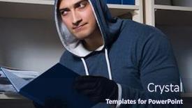  Presentation with espionage - Amazing presentation theme having young-man-in-industrial-espionage backdrop and a navy blue colored foreground