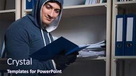  Presentation with industrial espionage - Slide deck featuring young-man-in-industrial-espionage background and a navy blue colored foreground