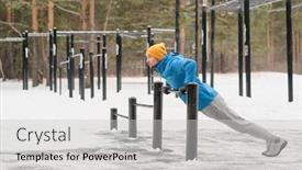  Presentation with sports bar - Slide deck consisting of young-man-in-jacket-using background and a light gray colored foreground