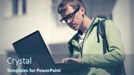  Presentation with green city - Audience pleasing presentation design consisting of young-man-in-light-green backdrop and a ocean colored foreground