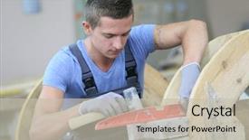  Presentation with masonry - Beautiful presentation theme featuring young man in masonry professional backdrop and a soft green colored foreground