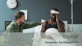  Presentation with wounded - Slide set featuring young-man-in-military-uniform background and a light gray colored foreground