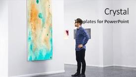  Presentation with art gallery - Colorful presentation enhanced with young man in modern art backdrop and a light gray colored foreground