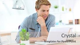  Presentation with laptop - Amazing presentation design having young man in office working on laptop computer backdrop and a lemonade colored foreground