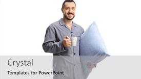  Presentation with elderly holding pills - Slides consisting of young-man-in-pajamas-holding background and a light gray colored foreground