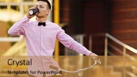 Presentation with bicycle - Audience pleasing slides consisting of young man in pink shirt backdrop and a gold colored foreground