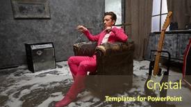  Presentation with old man - Cool new slide set with young-man-in-pink-suit backdrop and a tawny brown colored foreground