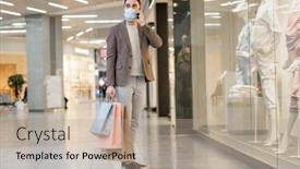  Presentation with mask - Cool new PPT theme with young-man-in-protective-mask backdrop and a mint green colored foreground