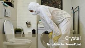  Presentation with toilet - Presentation theme consisting of young-man-in-protective-workwear and a coral colored foreground