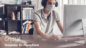  Presentation with distance learning - Colorful presentation design enhanced with young-man-in-quarantine-online backdrop and a coral colored foreground