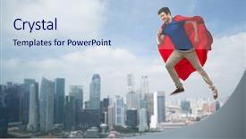  Presentation with super power - Presentation theme consisting of young man in red superhero background and a sky blue colored foreground