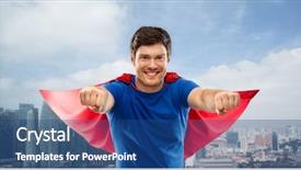  Presentation with super power - Beautiful slide set featuring young man in red superhero backdrop and a ocean colored foreground