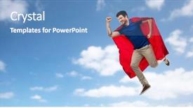  Presentation with super power - PPT layouts featuring young man in red superhero background and a teal colored foreground