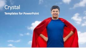  Presentation with super power - PPT theme having young man in red superhero background and a teal colored foreground