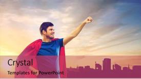  Presentation with super man - Presentation theme featuring young man in red superhero background and a  colored foreground