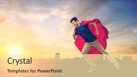  Presentation with super power - Presentation theme featuring young man in red superhero background and a  colored foreground