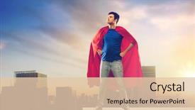  Presentation with super man - Slides featuring young man in red superhero background and a lemonade colored foreground