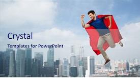  Presentation with super man - Cool new presentation design with young man in red superhero backdrop and a sky blue colored foreground
