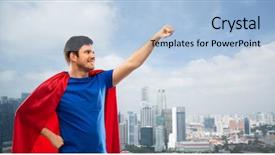  Presentation with super power - Presentation theme enhanced with young man in red superhero background and a light blue colored foreground