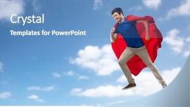  Presentation with super man - Amazing slide set having young man in red superhero backdrop and a teal colored foreground