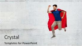  Presentation with super man - PPT theme having young man in red superhero background and a light gray colored foreground