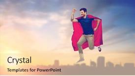  Presentation with super man - PPT theme consisting of young man in red superhero background and a lemonade colored foreground
