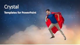  Presentation with super man - Presentation having young man in red superhero background and a ocean colored foreground