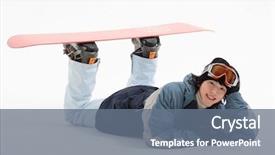  Presentation with snowboard - Amazing PPT theme having young-man-in-snowboard backdrop and a ocean colored foreground