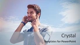  Presentation with sports wear - Beautiful slide deck featuring young man in sports backdrop and a light blue colored foreground