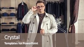  Presentation with young - Beautiful slide deck featuring young man in stylish coat backdrop and a  colored foreground