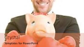  Presentation with piggy bank - PPT layouts having young-man-in-suit-carries background and a coral colored foreground