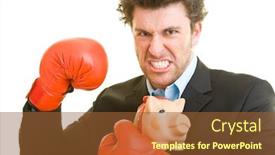  Presentation with piggy bank - Audience pleasing slide deck consisting of young-man-in-suit-defends backdrop and a tawny brown colored foreground