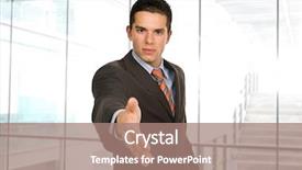  Presentation with hand shake - Cool new slides with young man in suit offering to shake the hand backdrop and a coral colored foreground