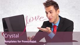  Presentation with computer love - Slide set with young-man-in-suit-sending background and a violet colored foreground