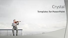  Presentation with man sitting bench - Presentation theme featuring young man in suit sitting on bench and playing violin background and a white colored foreground